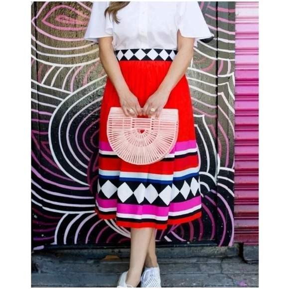 Kate Spade Geo Border Poplin Midi Skirt Size 0 - Picture 1 of 13